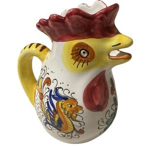Vintage Deruta Italy Rooster Pitcher Italian Pottery Jug Dragon Design